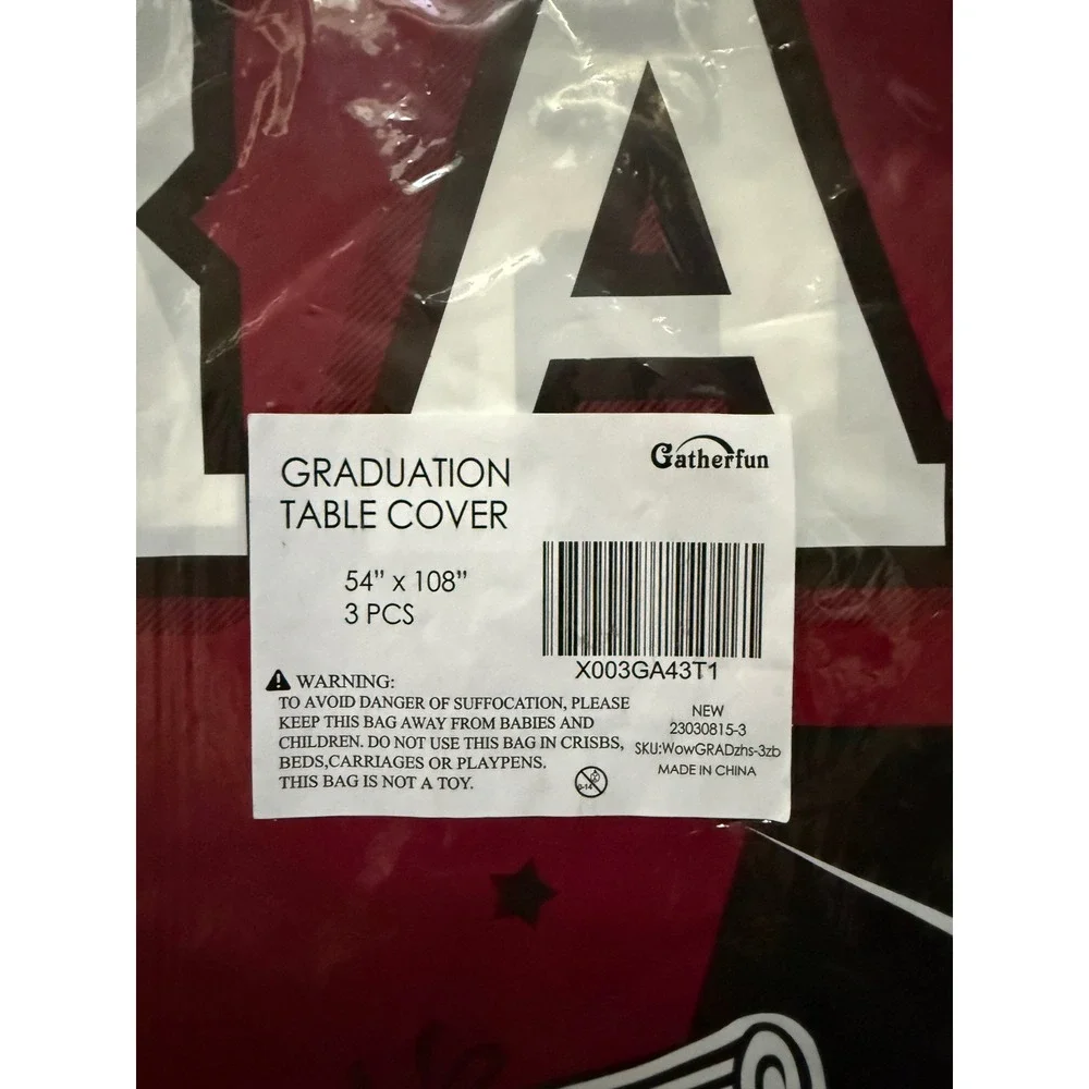 Gatherfun Graduation Table Cover 3 Pack Maroon Black White 54x108 Congrats Grad
